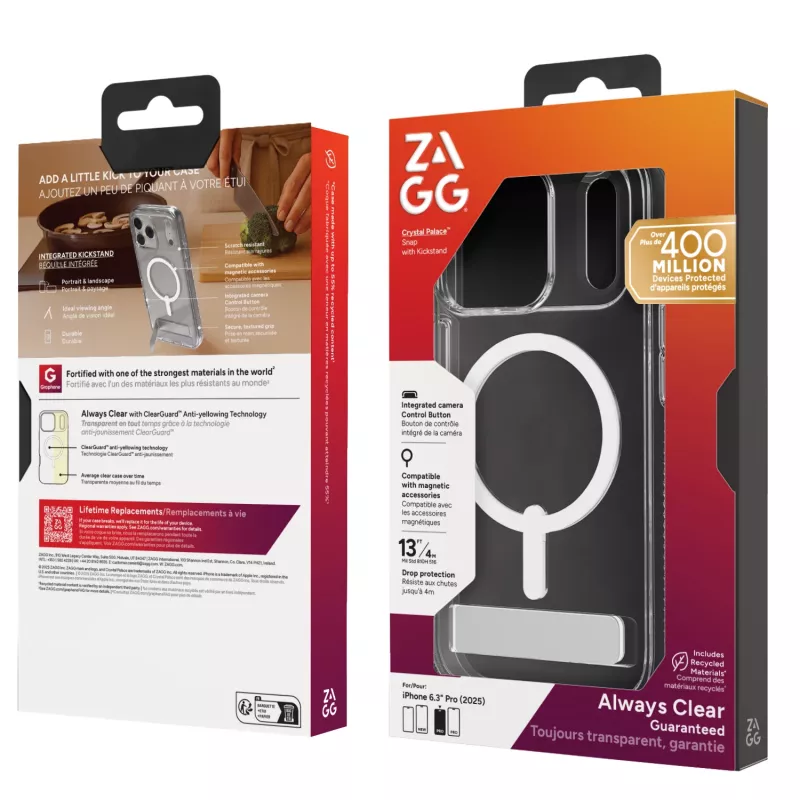 ZAGG Crystal Palace Snap Kickstand Dėklas Apple iPhone 17 Pro Skaidrus