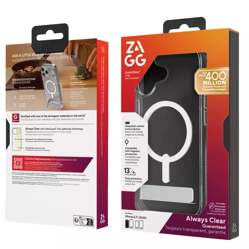 ZAGG Crystal Palace Snap Kickstand Case Apple iPhone 17 – permatomas dėklas su stoveliu