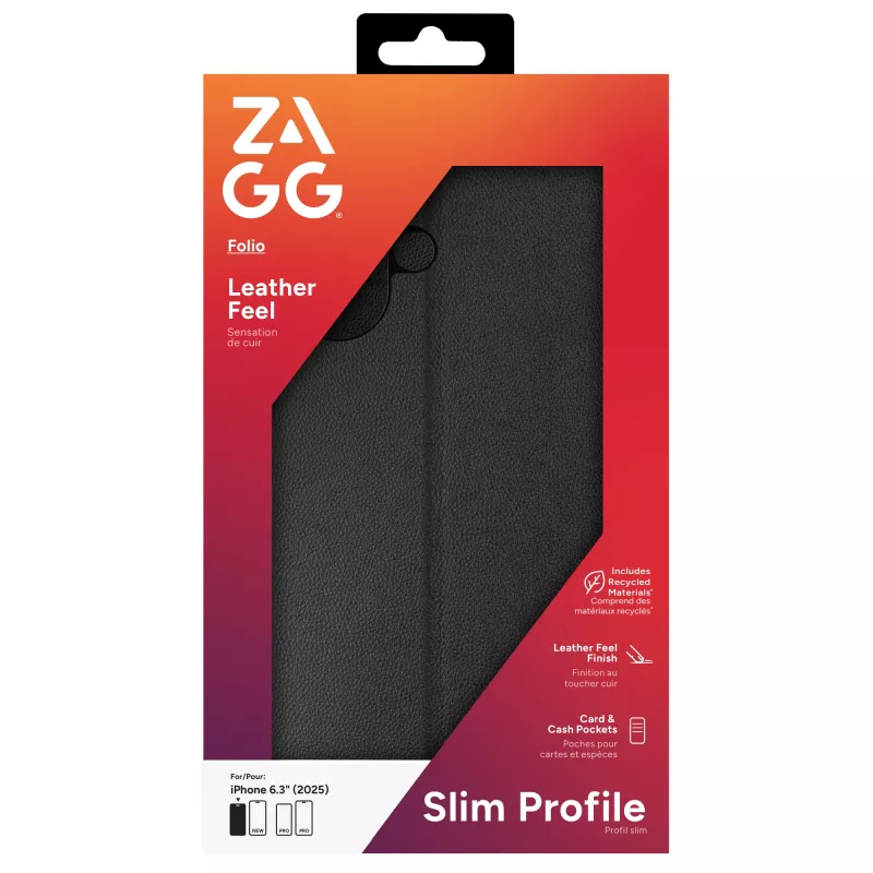 ZAGG Folio telefono dėklas Apple iPhone 17, iš odos, juodas