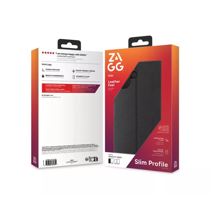 ZAGG Folio telefono dėklas Apple iPhone 17, iš odos, juodas