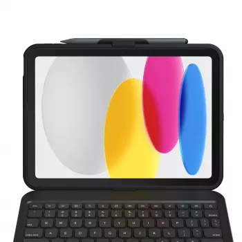 ZAGG Tough Keys klaviatūra su dėklu, skirta Apple iPad 10th Gen/A16, juoda, vokiška (B2B Brown Box)