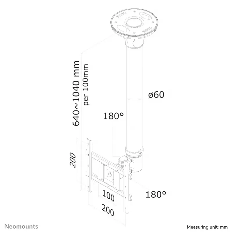 Neomounts FPMA-C200 lubinis monitoriaus/TV laikiklis 10-40 colių - aukštis 64-104 cm