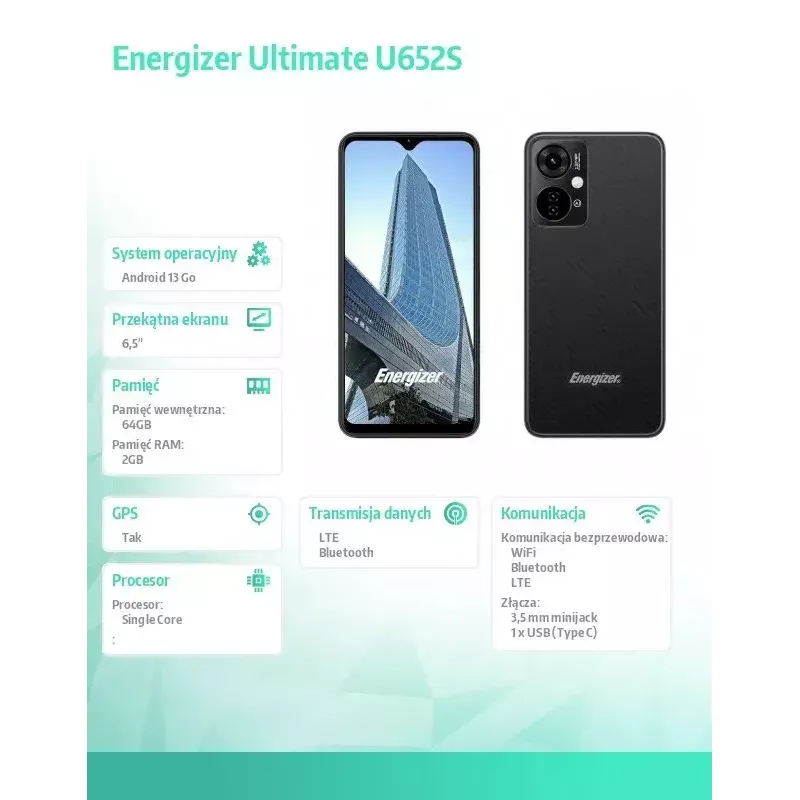 Išmanusis telefonas Energizer Ultimate U652S, 6,51 colių HD+ ekranas, 64 GB atminties, juodas