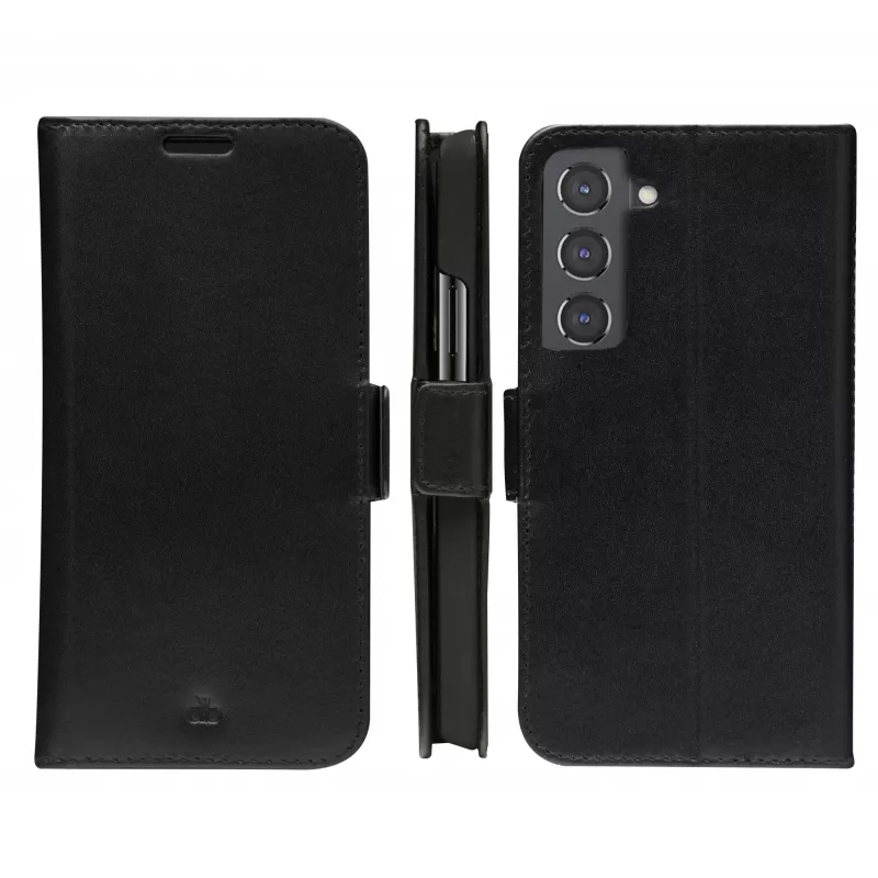 dbramante1928 Copenhagen Slim CSSSGTBL1434 dėklas su atvartu telefonui Samsung Galaxy S22, grūdėta oda, juodas