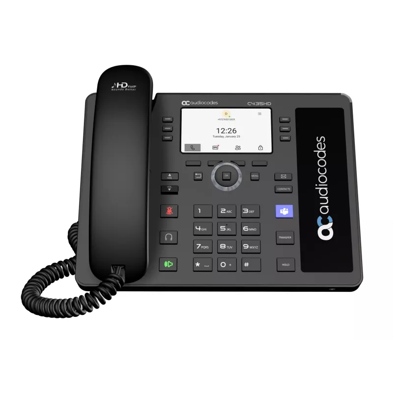 AudioCodes C435HD-R IP telefonas, juodas, su „Teams“ palaikymu, PoE, GbE