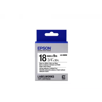 Epson LK-5WBW lipdukų kasetė su stipriu lipniu sluoksniu, juoda/balta, 18 mm (9 m)