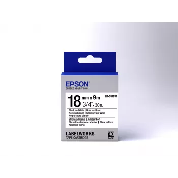 Epson LK-5WBW lipdukų kasetė su stipriu lipniu sluoksniu, juoda/balta, 18 mm (9 m)