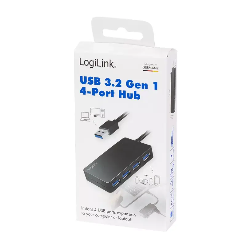 LogiLink USB 3.2 Gen1 4 prievadų USB šakotuvas, juodas, ABS, 5000 Mbit/s