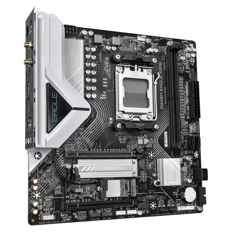 Motininė plokštė GIGABYTE B840M EAGLE WIFI6 – AMD Ryzen 9000, 5+2+2 fazių VRM, DDR5 7600MHz, PCIe 4.0 M.2, Wi-Fi 6, 2.5GbE LAN