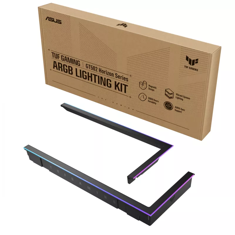 RGB apšvietimo rinkinys ASUS TUF GAMING GT502 Horizon — ARGB 3 kontaktų, 5 V, 1.44 A, magnetinis tvirtinimas, Midi Tower suderinamas, Juodos spalvos