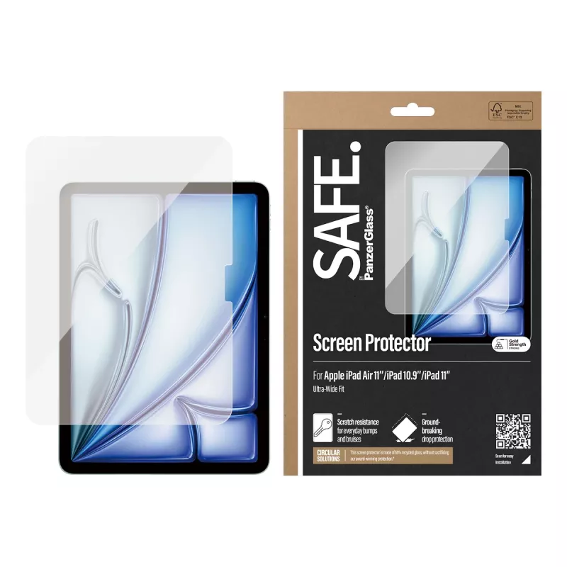 PanzerGlass SAFE. by ® Ekrano apsauginė plėvelė iPad Air 11'' (2024-2026) | iPad 11'' (2025-2026) | iPad 10.9'' (2022) | Itin platus prigludimas