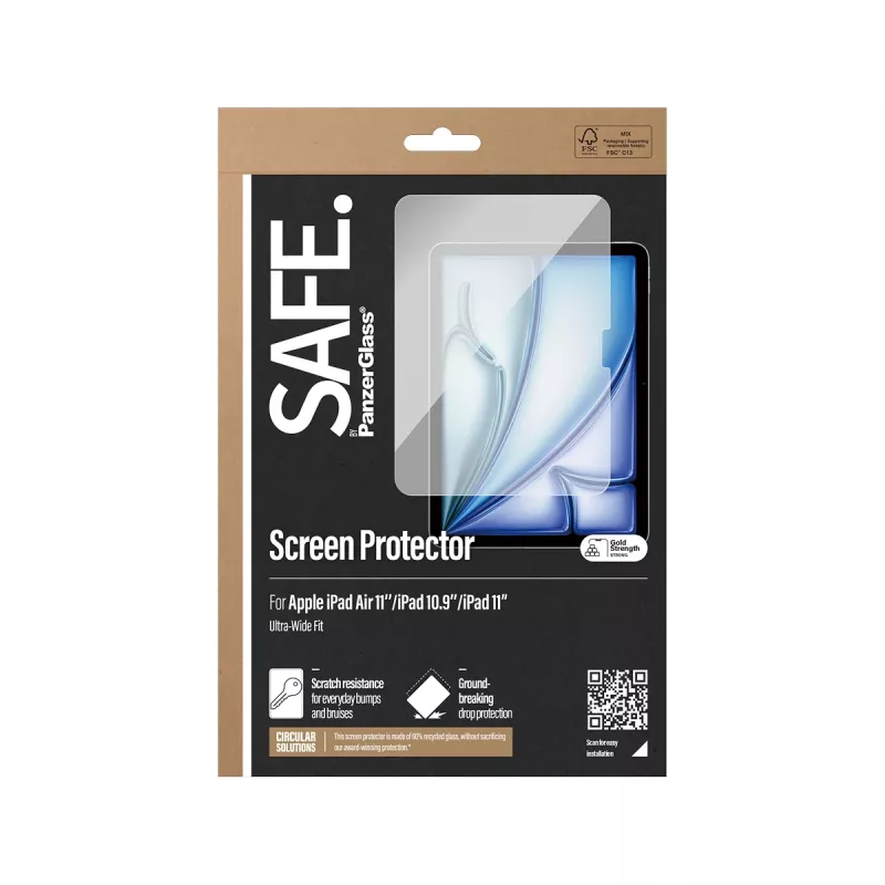 PanzerGlass SAFE. by ® Ekrano apsauginė plėvelė iPad Air 11'' (2024-2026) | iPad 11'' (2025-2026) | iPad 10.9'' (2022) | Itin platus prigludimas