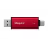 Išorinis SSD Kingston 1TB Dual USB-A/USB-C nešiojamas SSD — USB 3.2 Gen 2, Skaitymas 1050 MB/s, Rašymas 950 MB/s, Juoda/Raudona