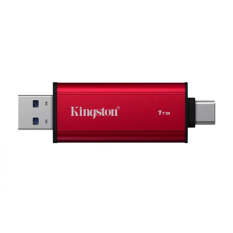 Išorinis SSD Kingston 1TB Dual USB-A/USB-C nešiojamas SSD — USB 3.2 Gen 2, Skaitymas 1050 MB/s, Rašymas 950 MB/s, Juoda/Raudona