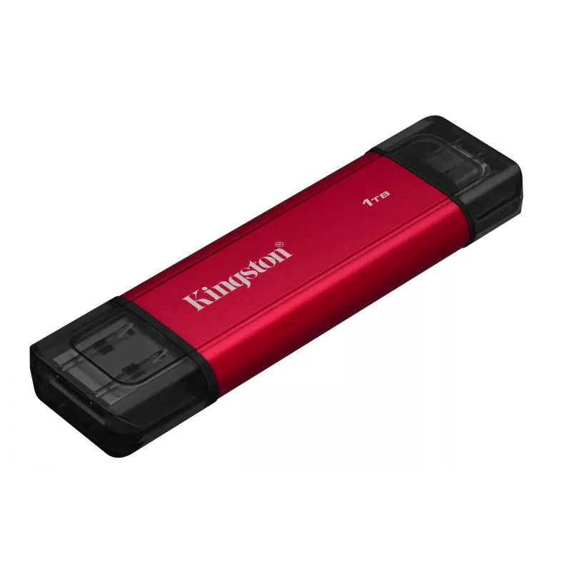 Išorinis SSD Kingston 1TB Dual USB-A/USB-C nešiojamas SSD — USB 3.2 Gen 2, Skaitymas 1050 MB/s, Rašymas 950 MB/s, Juoda/Raudona