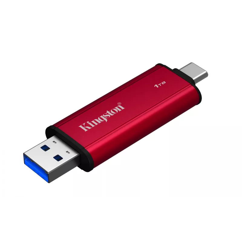 Išorinis SSD Kingston 1TB Dual USB-A/USB-C nešiojamas SSD — USB 3.2 Gen 2, Skaitymas 1050 MB/s, Rašymas 950 MB/s, Juoda/Raudona