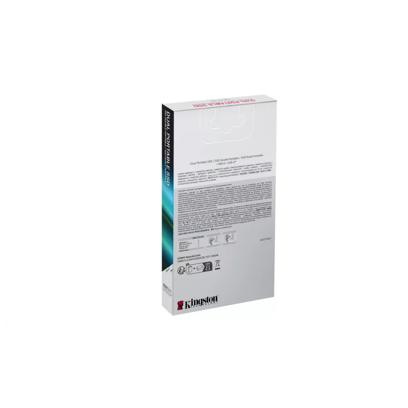 Išorinis SSD Kingston 1TB Dual USB-A/USB-C nešiojamas SSD — USB 3.2 Gen 2, Skaitymas 1050 MB/s, Rašymas 950 MB/s, Juoda/Raudona
