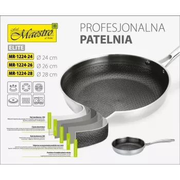 Visa paskirties keptuvė Maestro MR-1224-28 28 cm, trijų sluoksnių nerūdijančio plieno korpusas, nelipni danga, tinka indukcinėms kaitlentėms