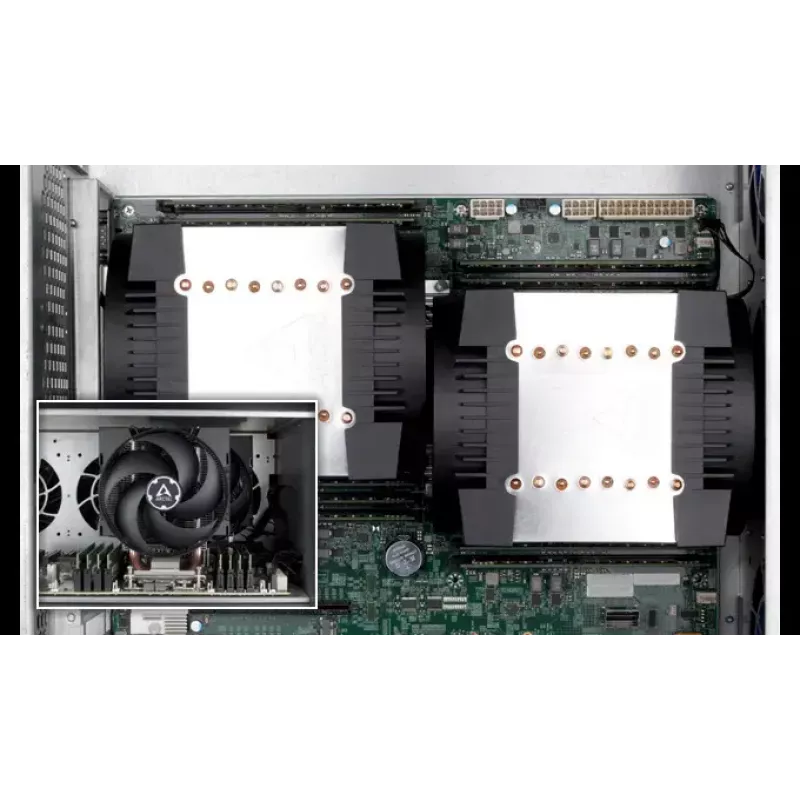 Serverinis oro aušintuvas Arctic Freezer 4U-M Rev. 2 — 120 mm ventiliatorius, 122,16 m³/h oro srautas, dvigubas rutulinis guolis, 156×124×145 mm, TDP 350 W