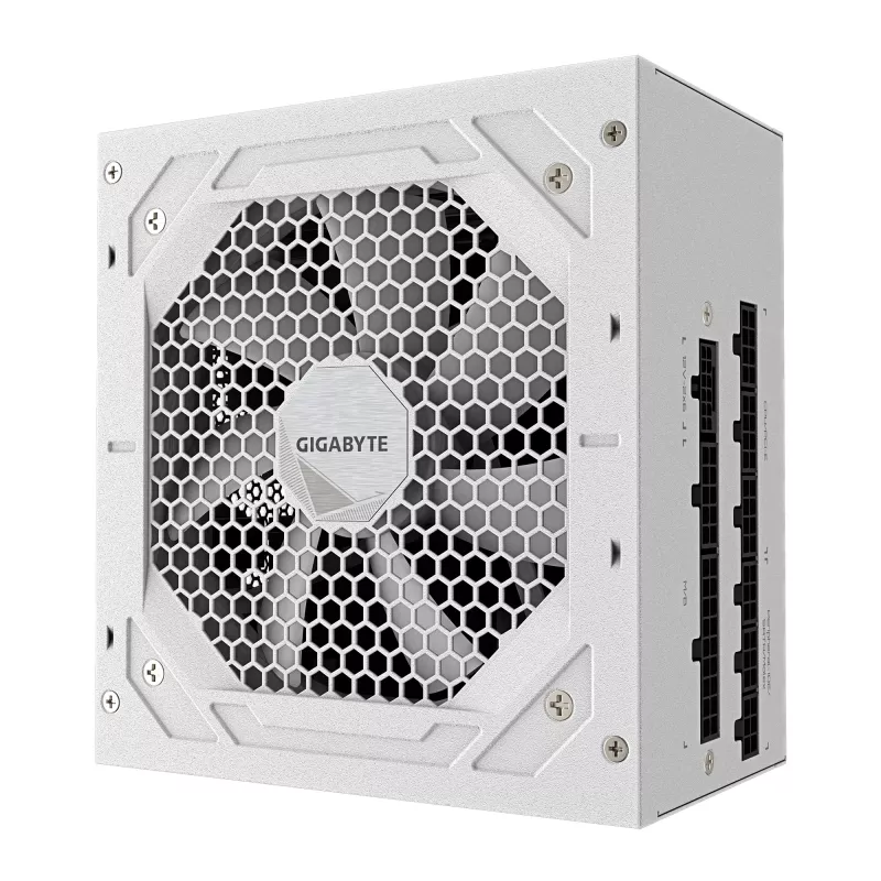 Maitinimo blokas GIGABYTE UD850GM PG5 V2 ICE — 850 W, PCIe Gen 5.1, 80 PLUS Gold, pilnai modulinis, 120 mm ventiliatorius, ATX 3.1, UK kištukas, baltas