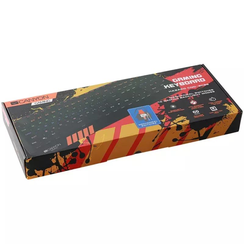Mechaninė žaidimų klaviatūra CANYON Hazard GK-6 RGB laidinė juoda US/RU išdėstymas