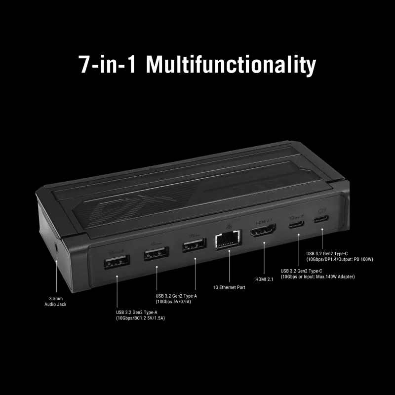 Dokavimo stotelė ASUS ROG Bulwark Dock 2025 DG300 USB Type-C, 1x RJ-45, 1x HDMI, juoda, 160×74×25,5 mm