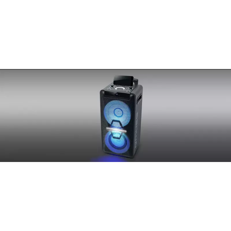 Nešiojamas garsiakalbis Muse M-1920 DJ – 300 W RMS, maitinamas iš tinklo, 3,5 mm įvestis, 256×287×534 mm, 7 kg, juodas