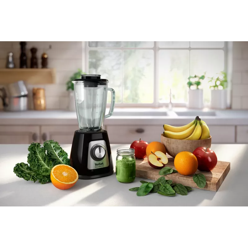 Stalinis blenderis Tefal BL4358 — 800 W, 1,25 l stiklinis indas, ledo smulkinimas, juoda/šlifuotas plienas