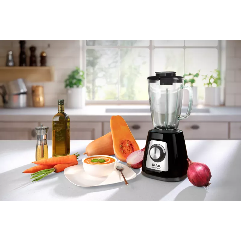 Stalinis blenderis Tefal BL4358 — 800 W, 1,25 l stiklinis indas, ledo smulkinimas, juoda/šlifuotas plienas