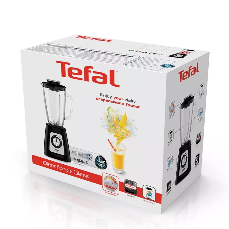 Stalinis blenderis Tefal BL4358 — 800 W, 1,25 l stiklinis indas, ledo smulkinimas, juoda/šlifuotas plienas