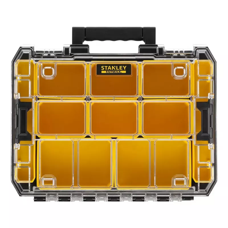 Įrankių dėžė STANLEY FMST82967-1, metalinis korpusas ir polikarbonatinis dangtis, 337×440×119 mm, juoda/skaidri/geltona