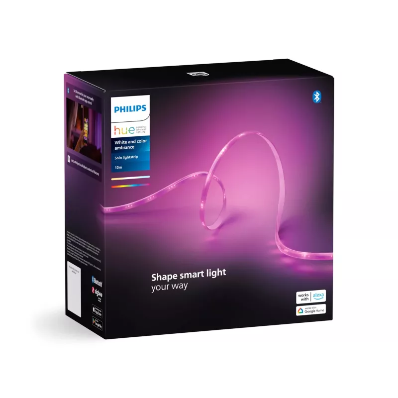 Philips Hue Solo Lightstrip 10 m išmanioji LED juostelė, White and Color Ambiance, 20 W, Bluetooth/Zigbee, IP20, 1,5 m laidas, 14 x 4,5 mm