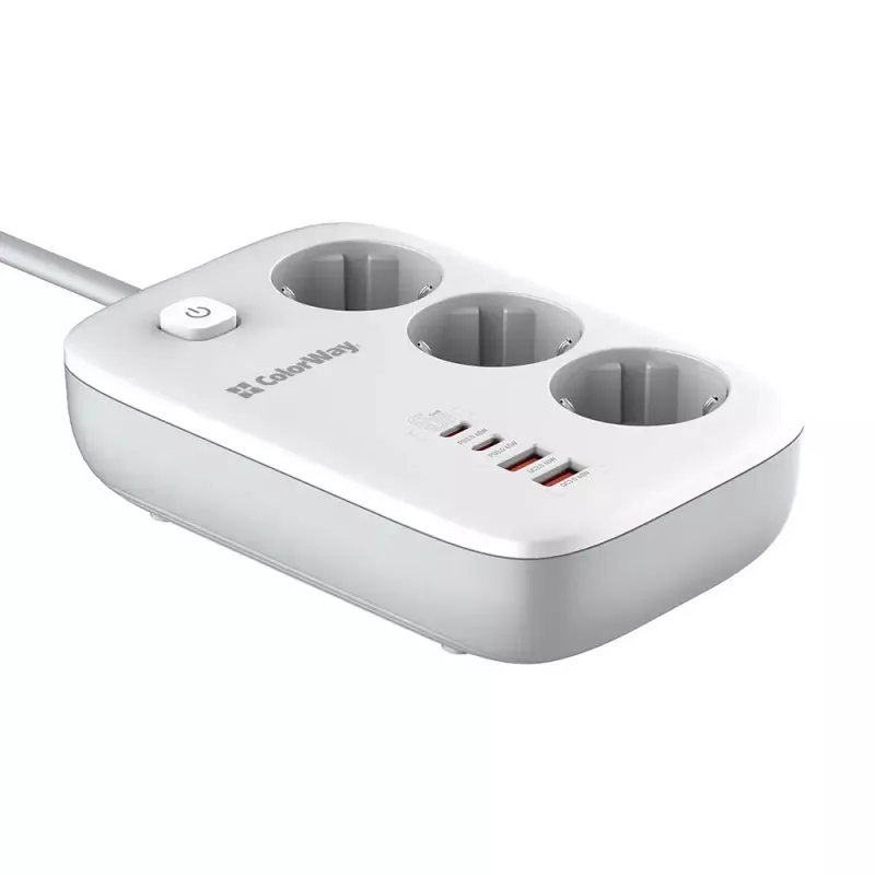 ColorWay CW-CHE34PDW kištukinis lizdas, 2x USB-C PD, 2x USB-A QC3.0, 2 m kabelis