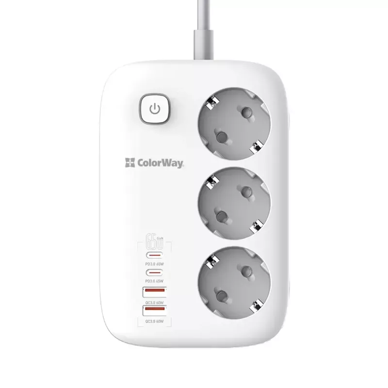 ColorWay CW-CHE34PDW kištukinis lizdas, 2x USB-C PD, 2x USB-A QC3.0, 2 m kabelis