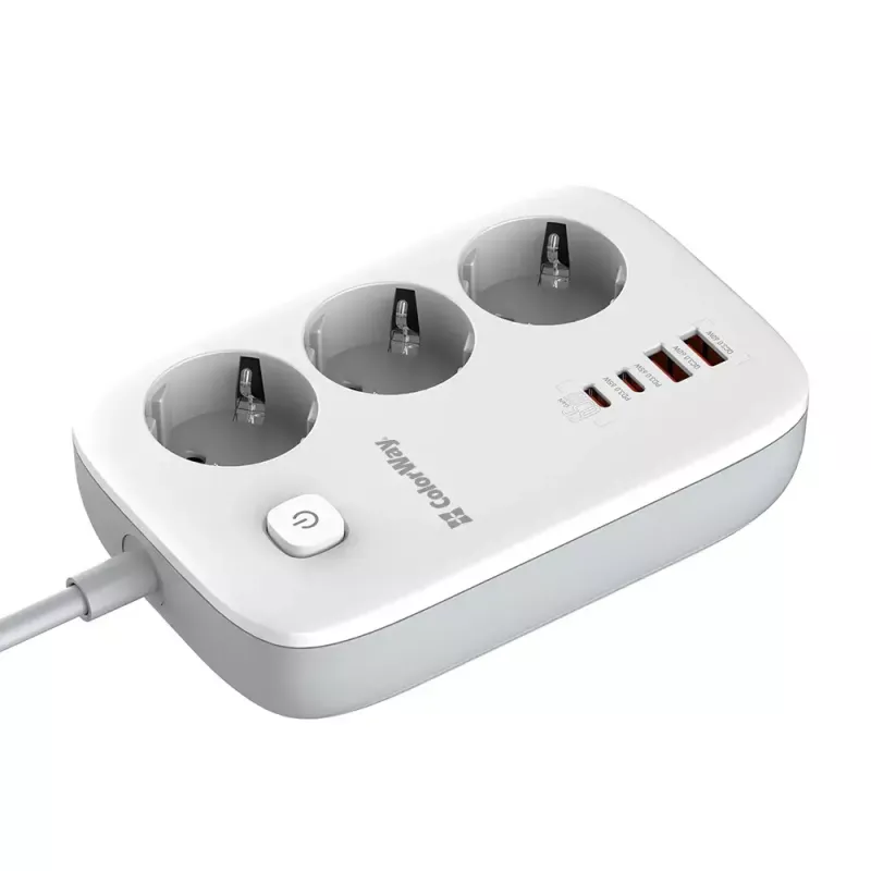 ColorWay CW-CHE34PDW kištukinis lizdas, 2x USB-C PD, 2x USB-A QC3.0, 2 m kabelis