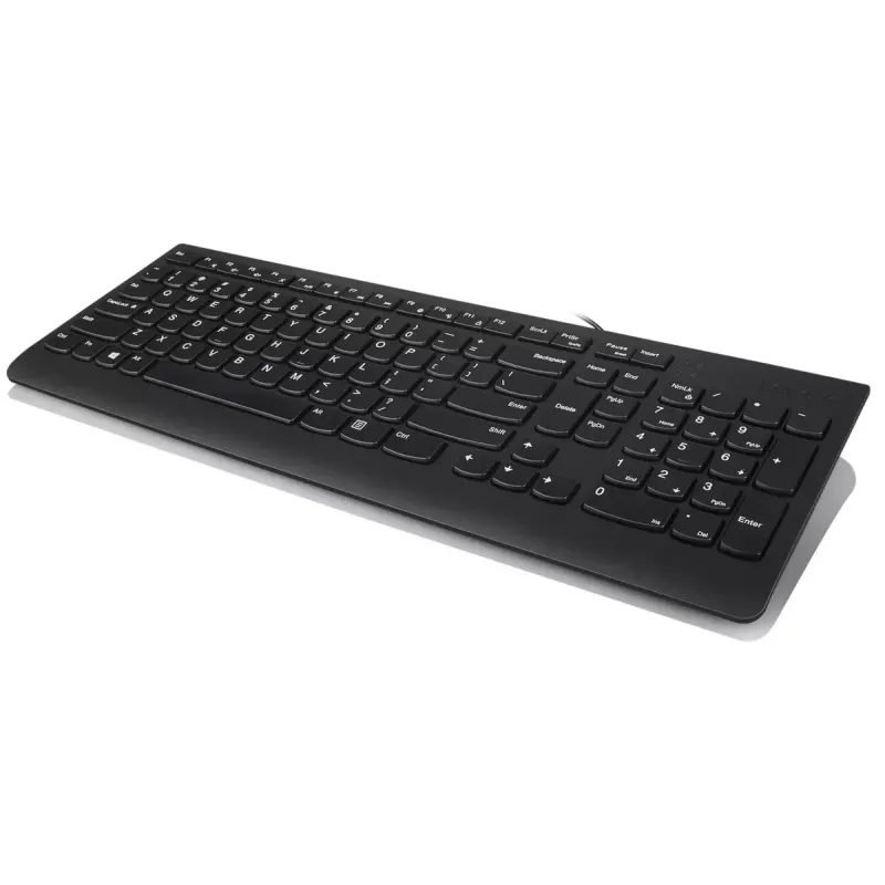 Laidinė klaviatūros ir pelės rinkinys Lenovo 300 — Pilno dydžio QWERTY JAV anglų, USB, juoda, 1,8 m laidas, pelė 1600 DPI