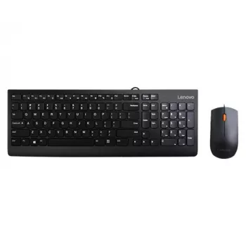 Laidinė klaviatūros ir pelės rinkinys Lenovo 300 — Pilno dydžio QWERTY JAV anglų, USB, juoda, 1,8 m laidas, pelė 1600 DPI