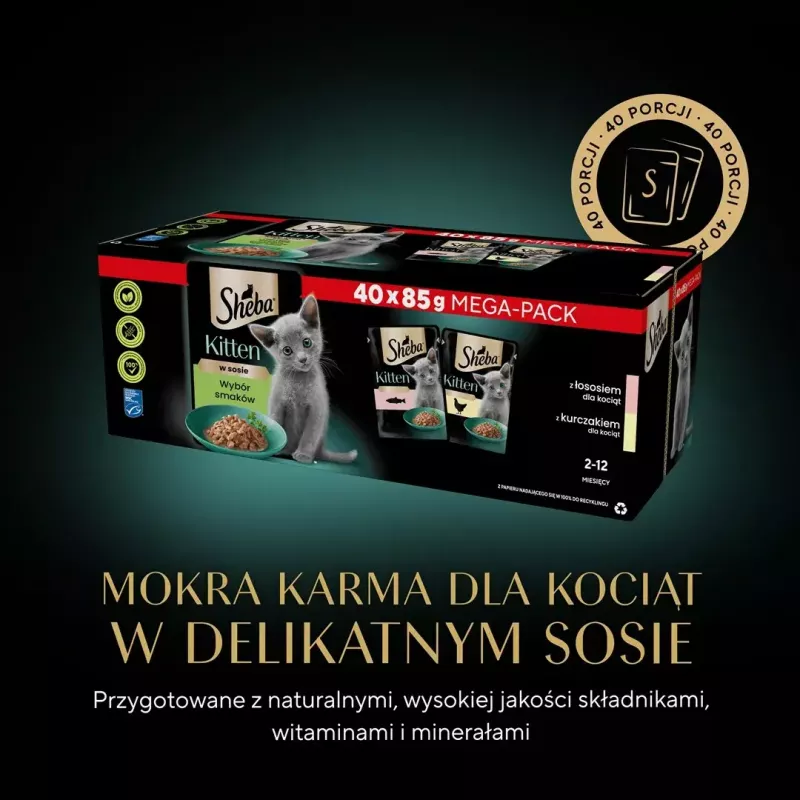 Sheba Kitten Selection of Flavors šlapias kačių maistas padaže, 40 x 85 g