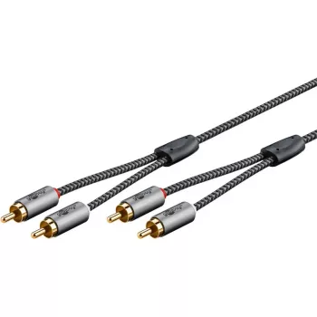 Garso kabelis WENTRONIC Goobay 65292 — 2×RCA patinas – 2×RCA patinas, 1 m, varis, auksuotas, magnetiškai ekranuotas