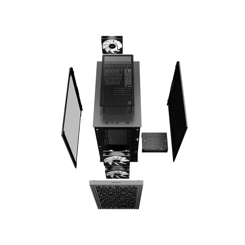 Korpusas DeepCool MATREXX 40 3FS Micro Tower — Micro ATX/Mini-ITX, grūdintas stiklas, 3x140/2x120 ventiliatoriai, GPU iki 320 mm, 2x3.5 colio + 2x2.5 colio, juodas