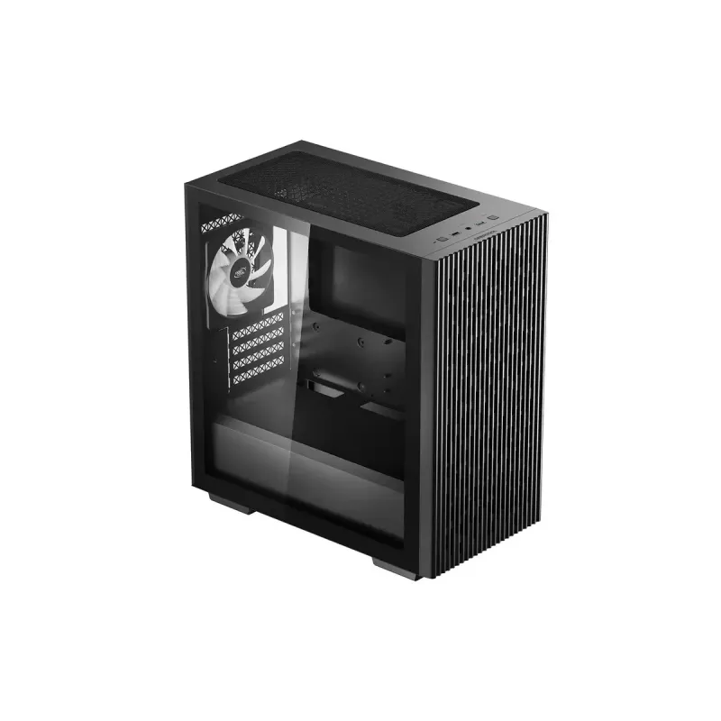 Korpusas DeepCool MATREXX 40 3FS Micro Tower — Micro ATX/Mini-ITX, grūdintas stiklas, 3x140/2x120 ventiliatoriai, GPU iki 320 mm, 2x3.5 colio + 2x2.5 colio, juodas
