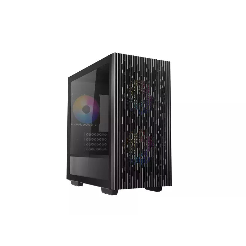 Korpusas DeepCool MATREXX 40 3FS Micro Tower — Micro ATX/Mini-ITX, grūdintas stiklas, 3x140/2x120 ventiliatoriai, GPU iki 320 mm, 2x3.5 colio + 2x2.5 colio, juodas