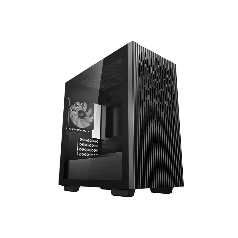 Korpusas DeepCool MATREXX 40 3FS Micro Tower — Micro ATX/Mini-ITX, grūdintas stiklas, 3x140/2x120 ventiliatoriai, GPU iki 320 mm, 2x3.5 colio + 2x2.5 colio, juodas