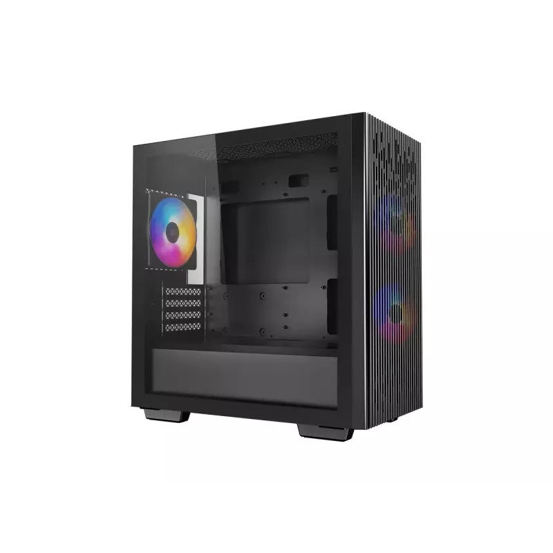 Korpusas DeepCool MATREXX 40 3FS Micro Tower — Micro ATX/Mini-ITX, grūdintas stiklas, 3x140/2x120 ventiliatoriai, GPU iki 320 mm, 2x3.5 colio + 2x2.5 colio, juodas