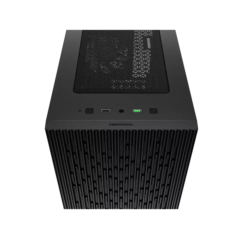 Korpusas DeepCool MATREXX 40 3FS Micro Tower — Micro ATX/Mini-ITX, grūdintas stiklas, 3x140/2x120 ventiliatoriai, GPU iki 320 mm, 2x3.5 colio + 2x2.5 colio, juodas