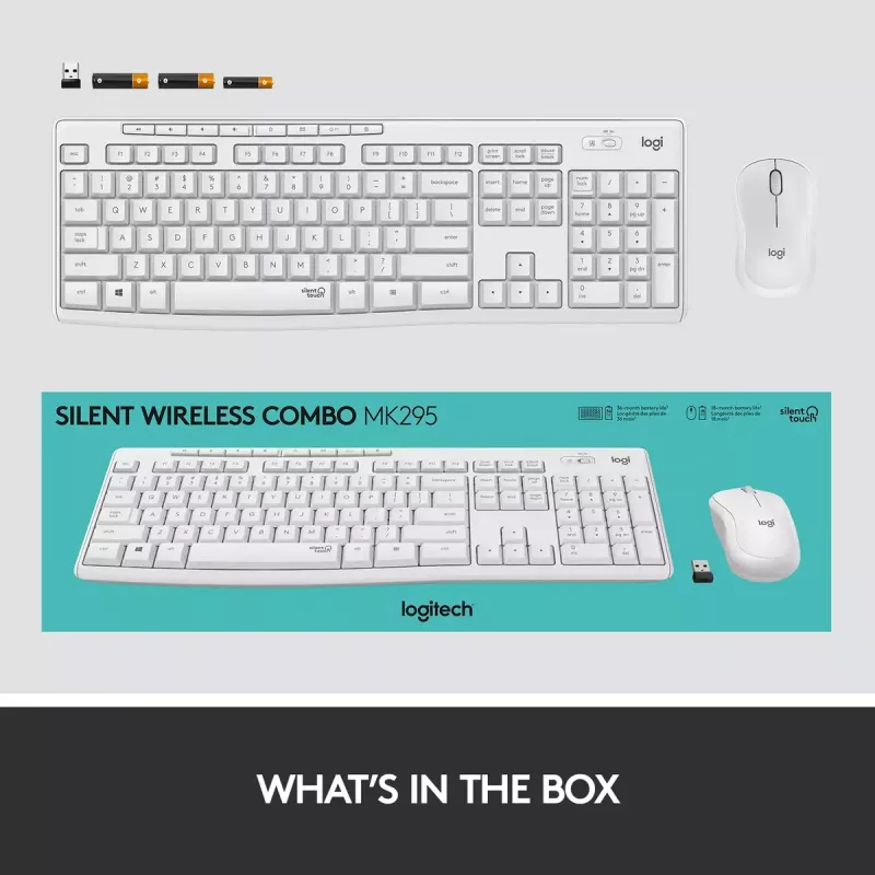 Belaidis klaviatūros ir pelės rinkinys Logitech MK295 Silent (baltas, AZERTY)