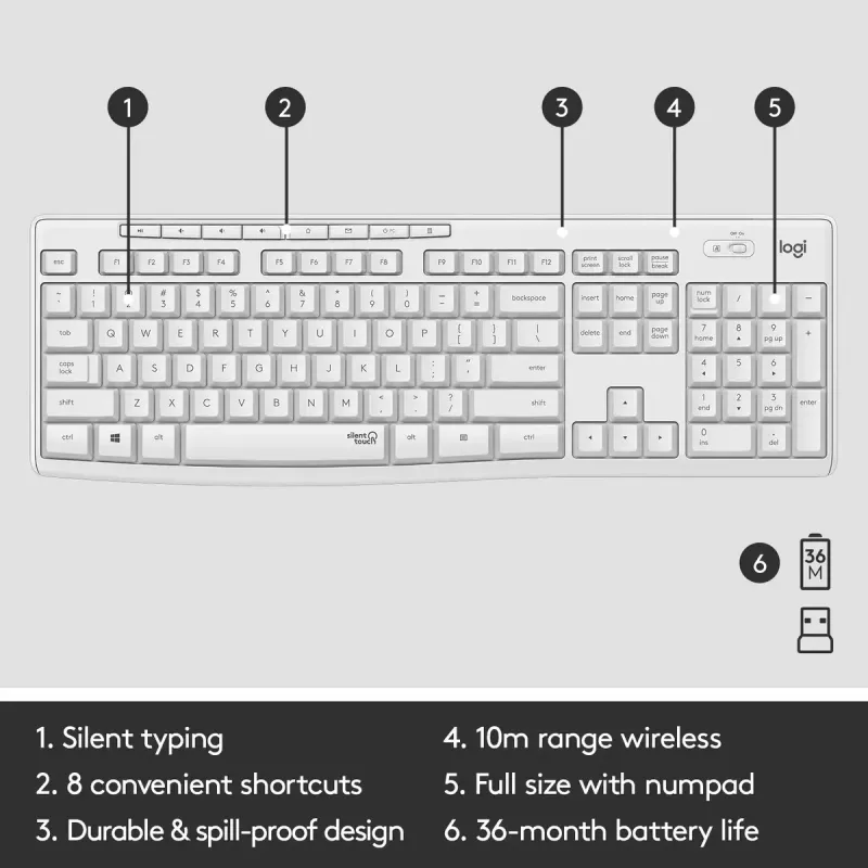 Belaidis klaviatūros ir pelės rinkinys Logitech MK295 Silent (baltas, AZERTY)