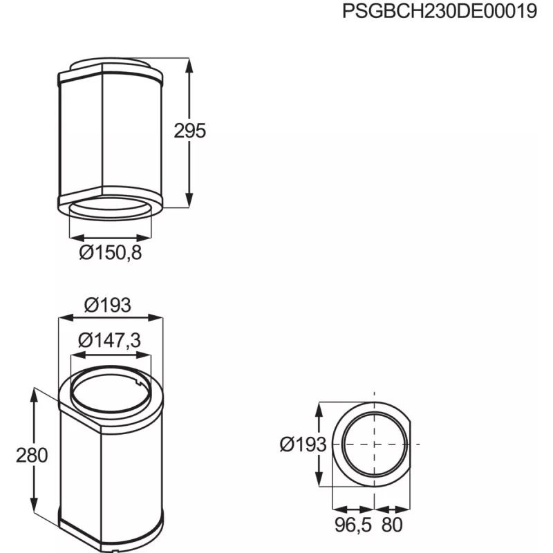 Prailginimo vamzdis gartraukiui Electrolux M8CKSL28 Juodas nerūdijantis plienas, Ø193 mm × H295 mm