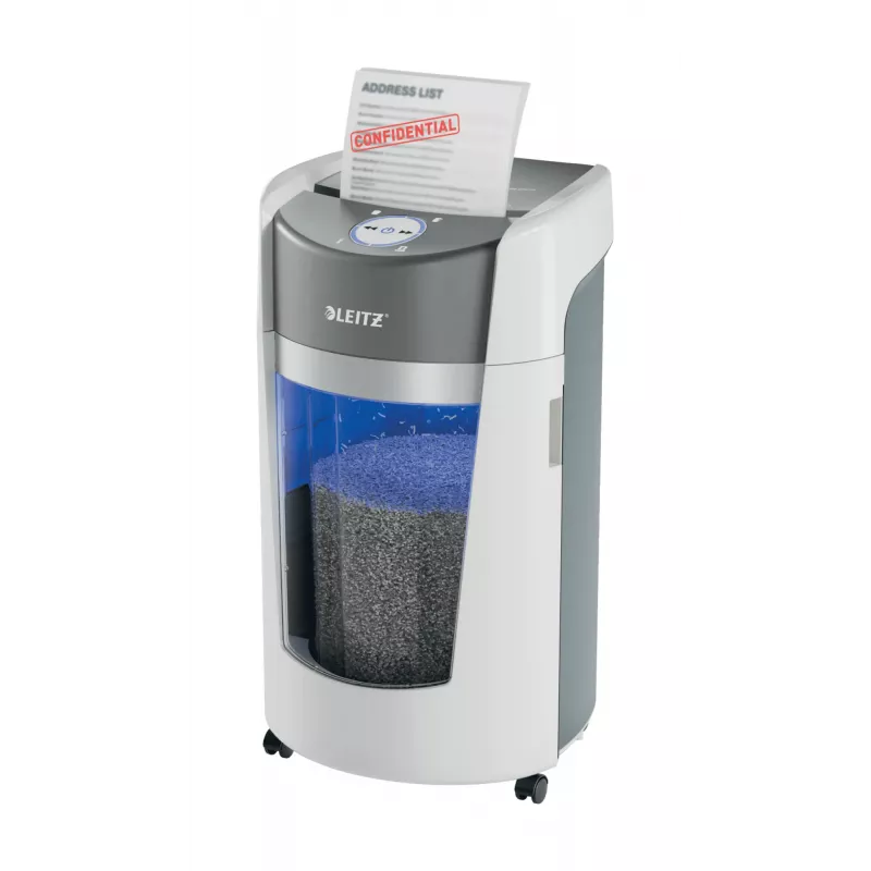 Leitz IQ OptiMax Office popieriaus smulkintuvas, kryžminis pjovimas, P5, 35 l, baltas