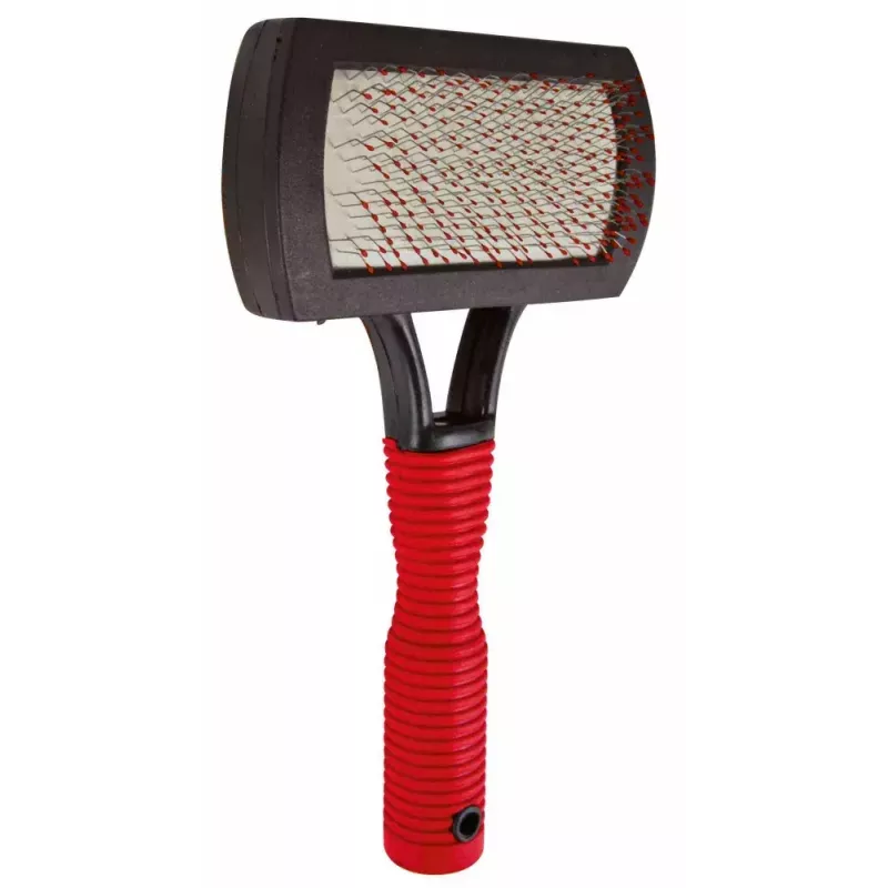 Šepetys Trixie 2301 guminis šukavimo šepetys katėms ir šunims, ergonomiška neslystanti rankena, raudonas/juodas
